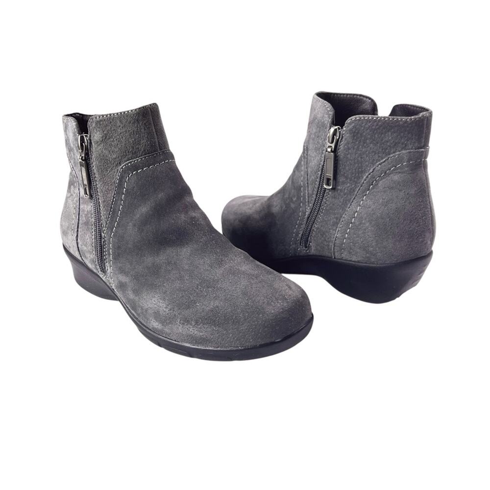 Propet Waverly Boot 6.5 Grey Suede Twin Zipper Wedge Bootie Comfort Walking